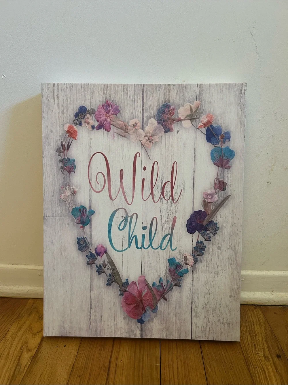 Wild Child Floral Heart Wall Art - Pink & Teal Accent